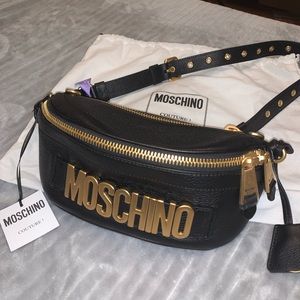MOSCHINO COUTURE LEATHER BELT BAG WITH LOGO